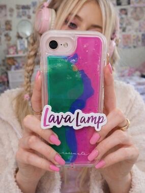 Case-Mate Lava Lamp Glitter Phone Case iPhone 8 7 6 Pink Green Holographic Liqui